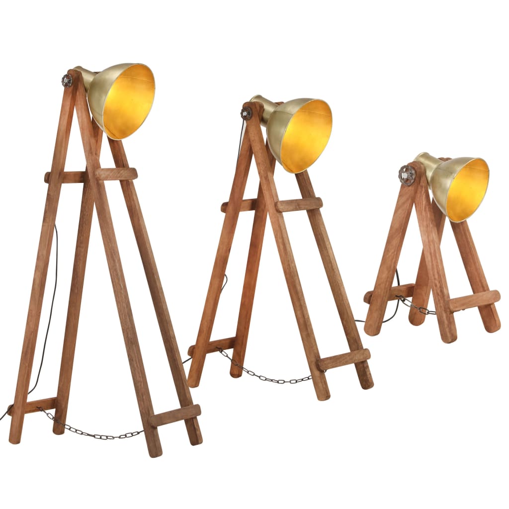 Lampadaires 3 pcs. e27 bois de manguier massif couleur laiton - number 2.