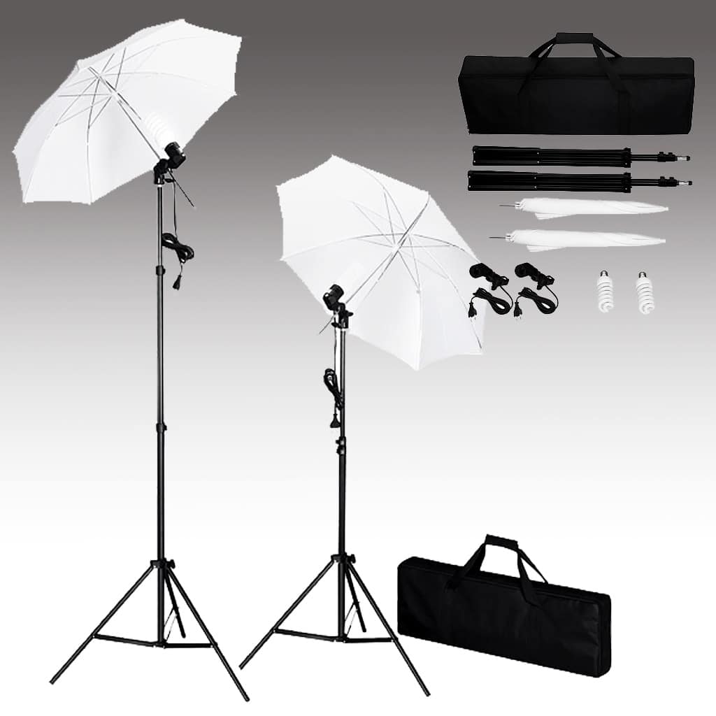 Attrezzatura per studio fotografico con sfondo, lampade e ombrelli - number 2.