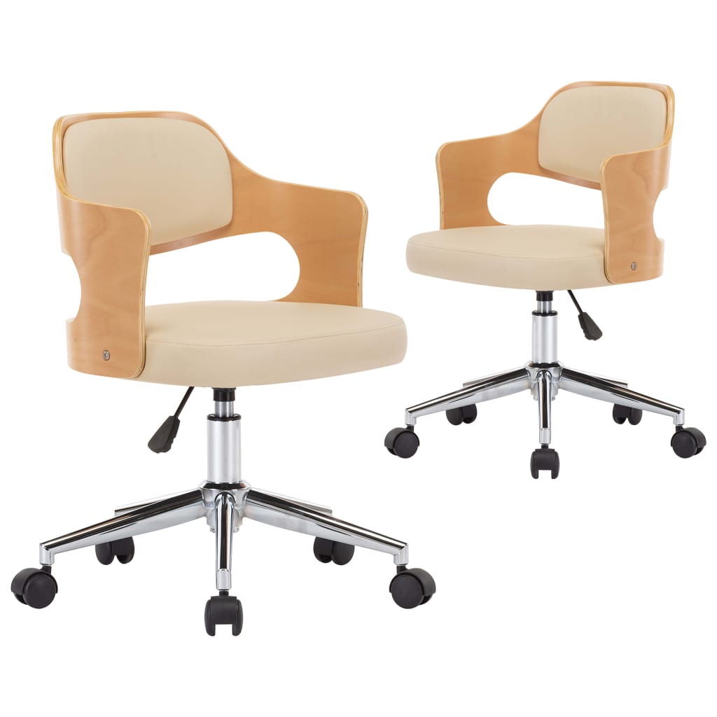 Krzesła obrotowe do jadalni 2 szt. drewno gięte i skóra ekologiczna krem - number 2.