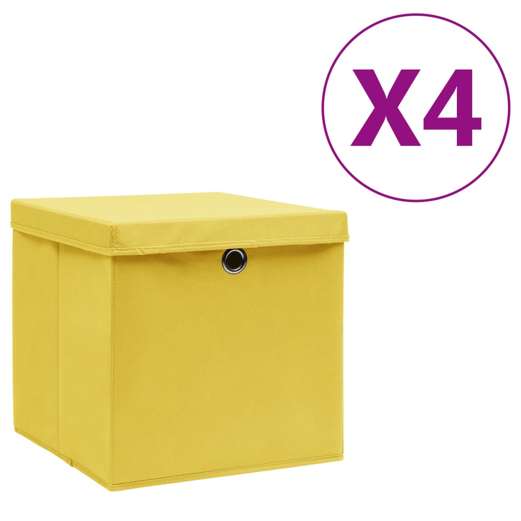 Storage boxes with lid pcs. 28x28x28 cm yellow - yellow with lid, 4, 1 - number 1.