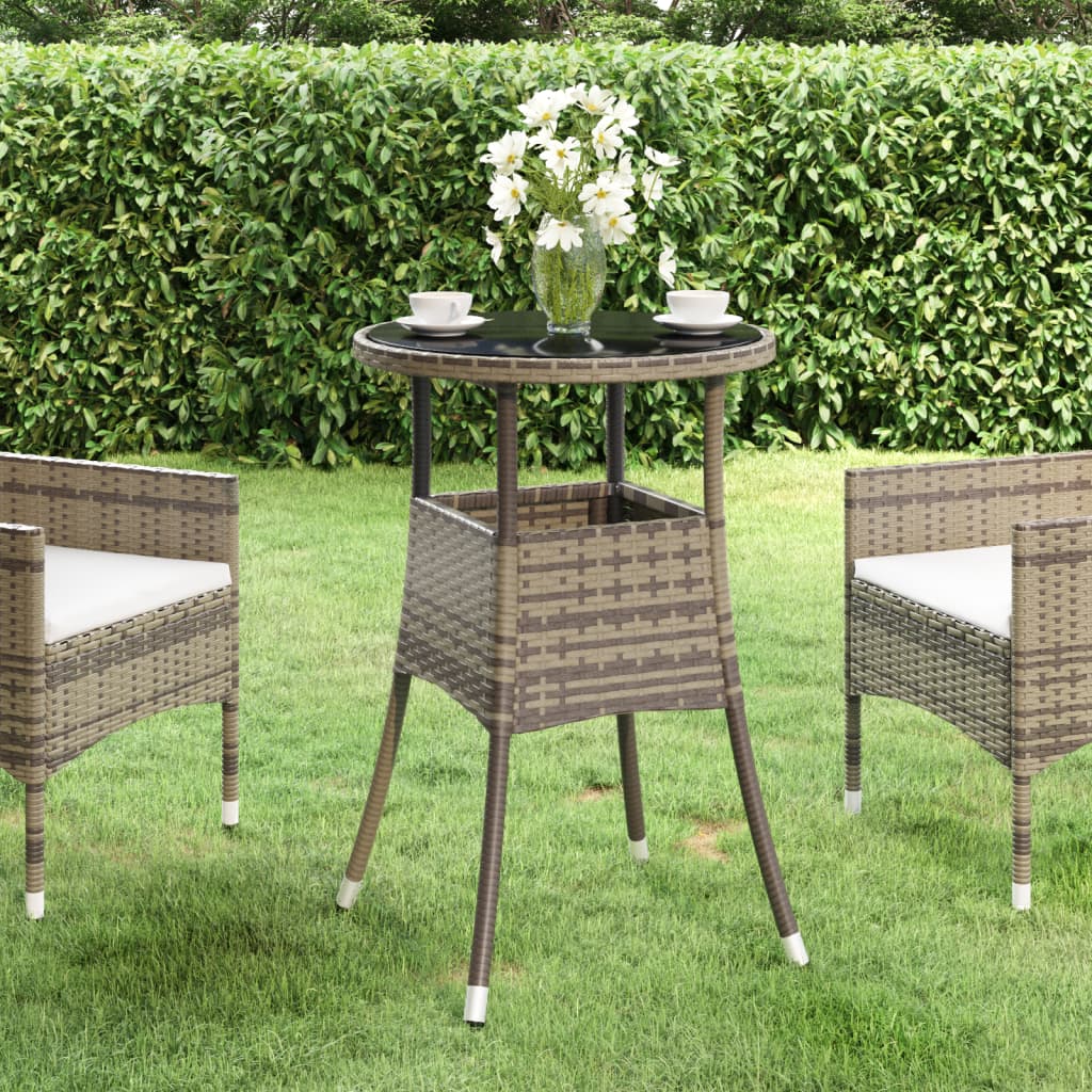 Havebord ø60x75 cm hærdet glas og polyrattan - grå, 1-1 - number 1.