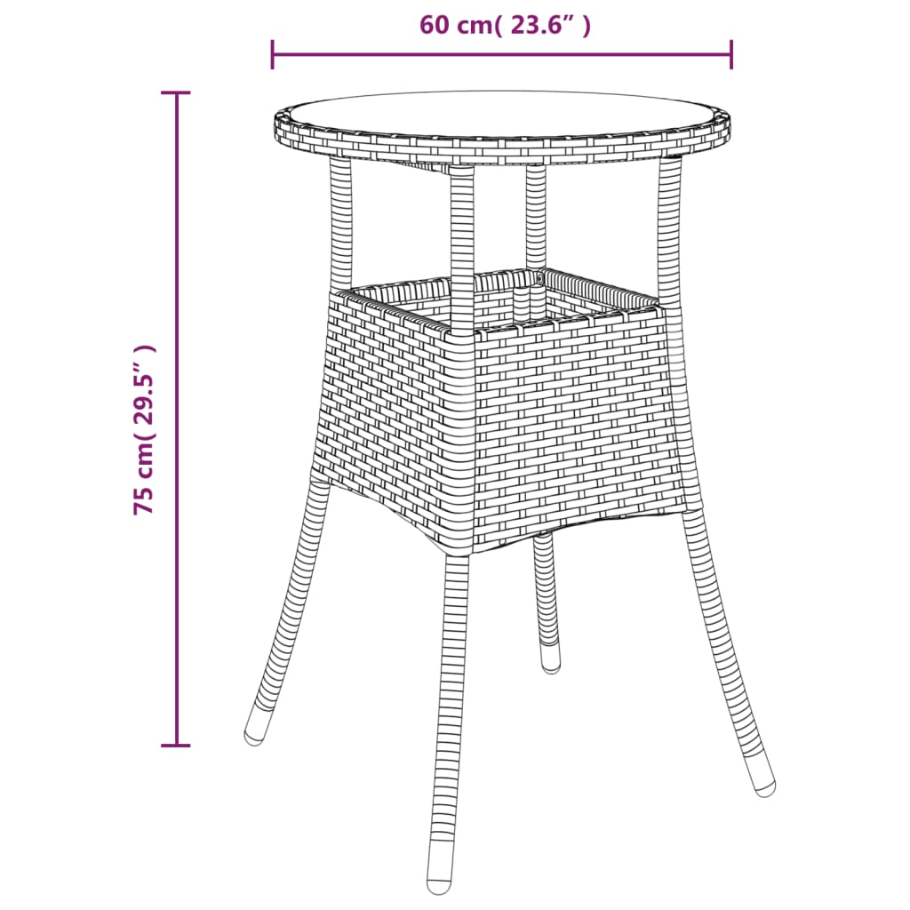 Havebord ø60x75 cm hærdet glas og polyrattan - brun, ooo 1, 1 - number 6.