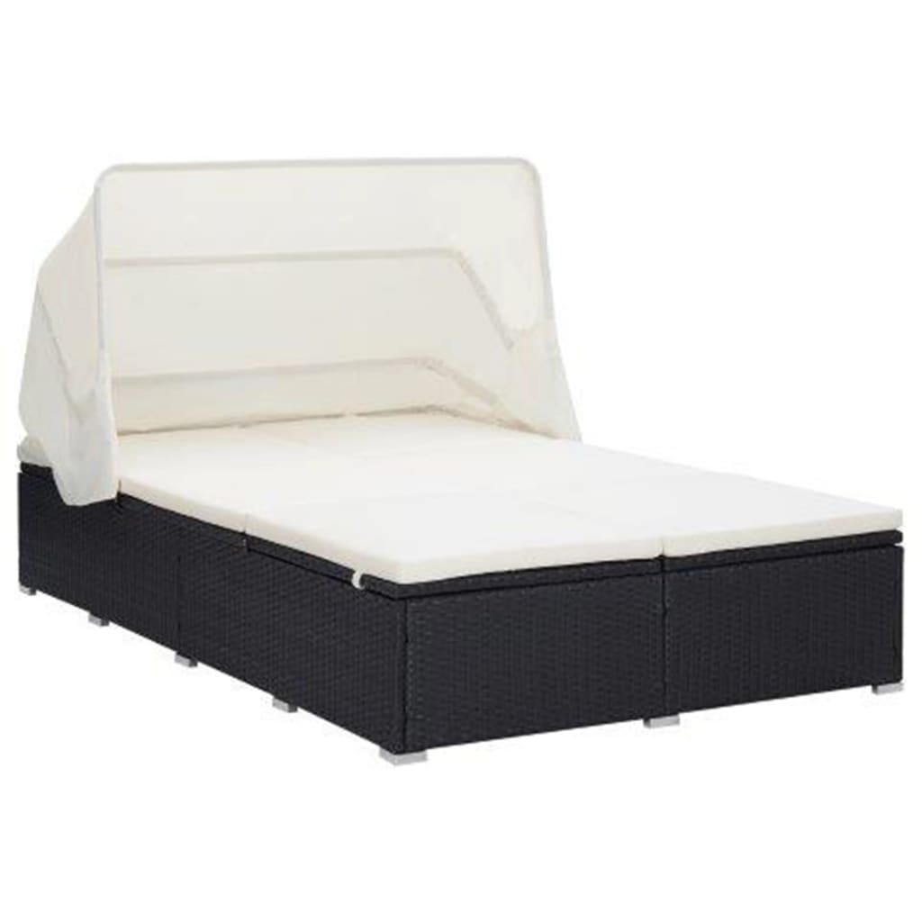 2-person sunbed with cushion polyrattan - black - number 1.