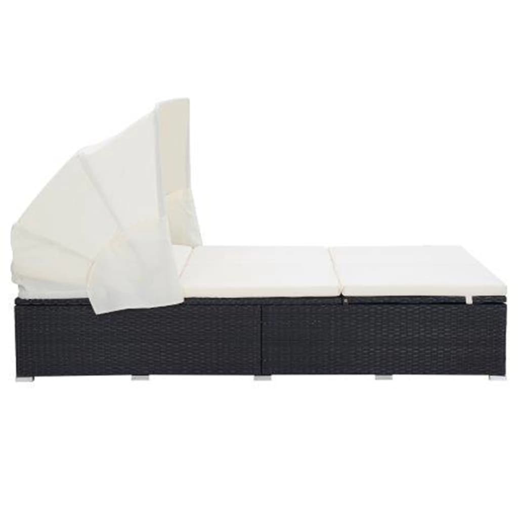 2-person sunbed with cushion polyrattan - black - number 3.