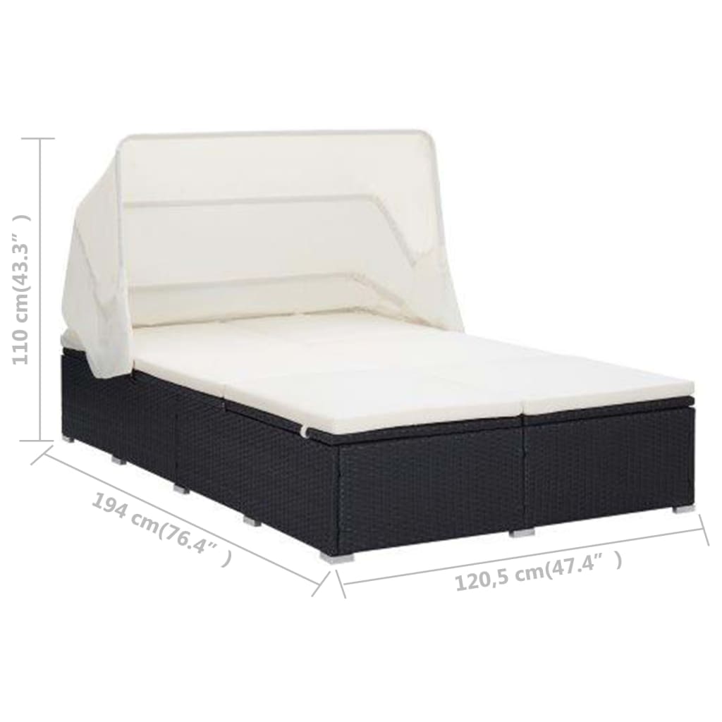 2-person sunbed with cushion polyrattan - black - number 8.