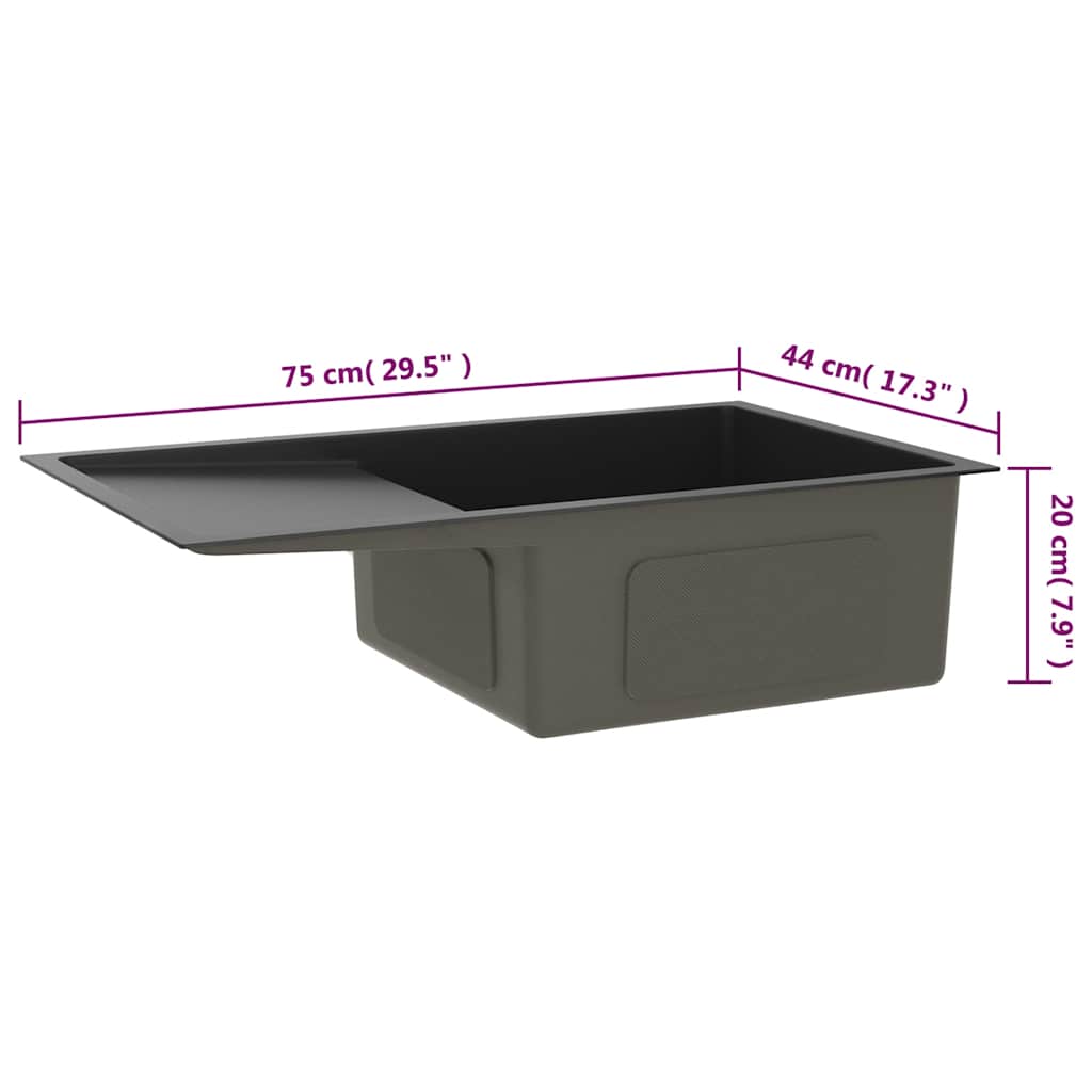 Ručně vyrobený kuchyňský dřez nerez - černý, 75 x 44 x 20 cm - number 10.