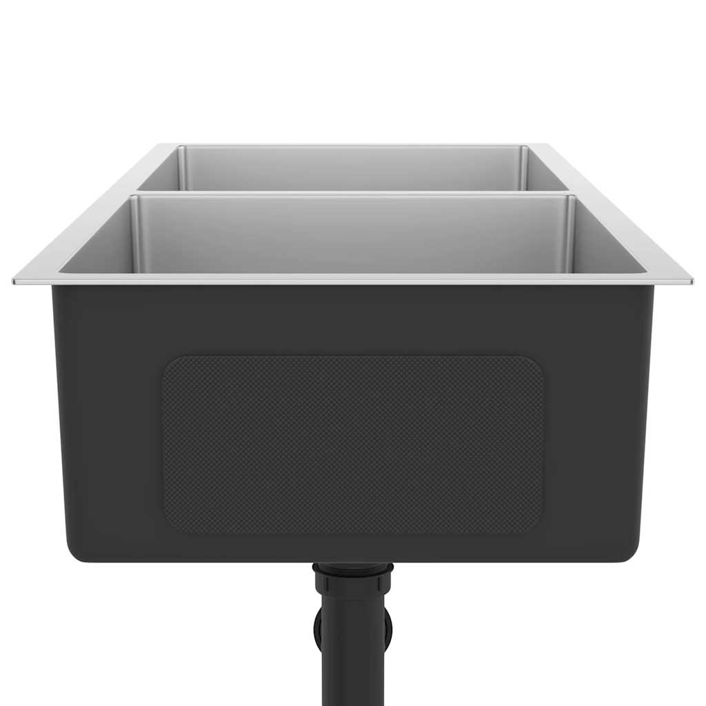 Handgjord diskbänk i rostfritt stål - silver, 100 x 44 x 20 cm (två diskhoar) - number 6.