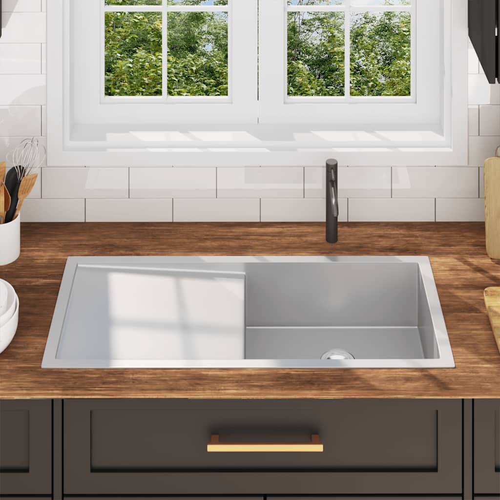 Handgjord diskbänk rostfritt stål - silver, 100 x 44 x 20 cm - number 3.