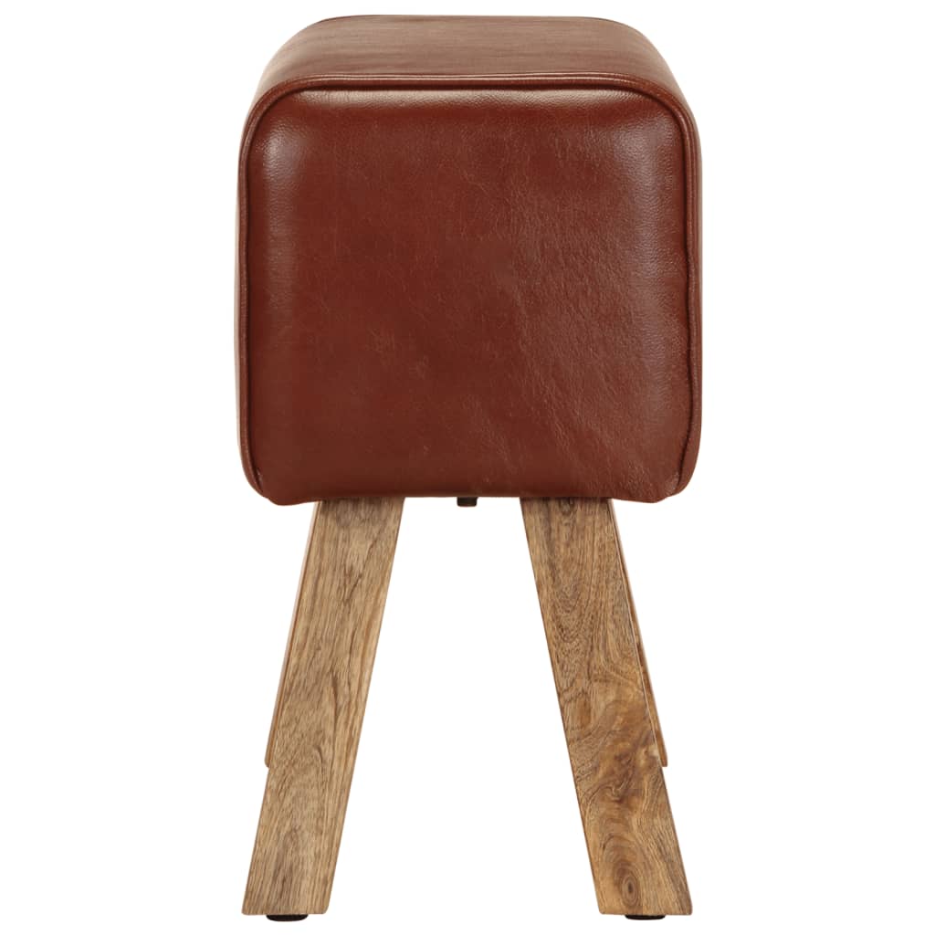 Ławka gimnastyczna 58 cm skóra naturalna i lite drewno mango brąz - number 4.