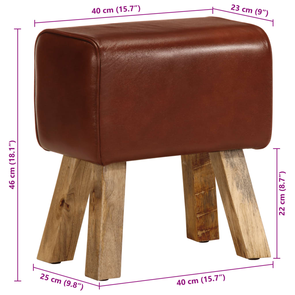 Ławka gimnastyczna 38 cm prawdziwa skóra i lite drewno mango brąz - number 10.