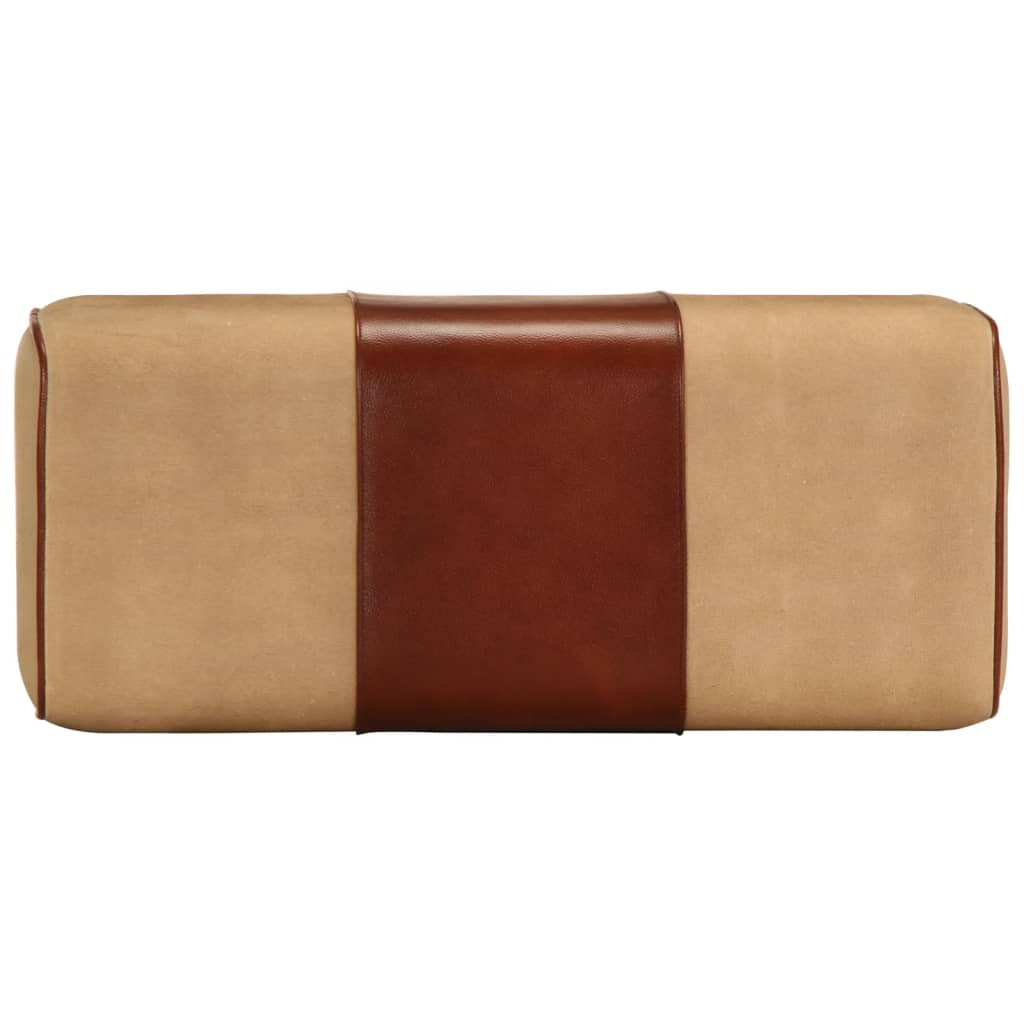 Bænk gymnastikbuk ægte læder og massivt mangotræ brun - brun og hvid, 58 cm, med 4 ben - number 4.