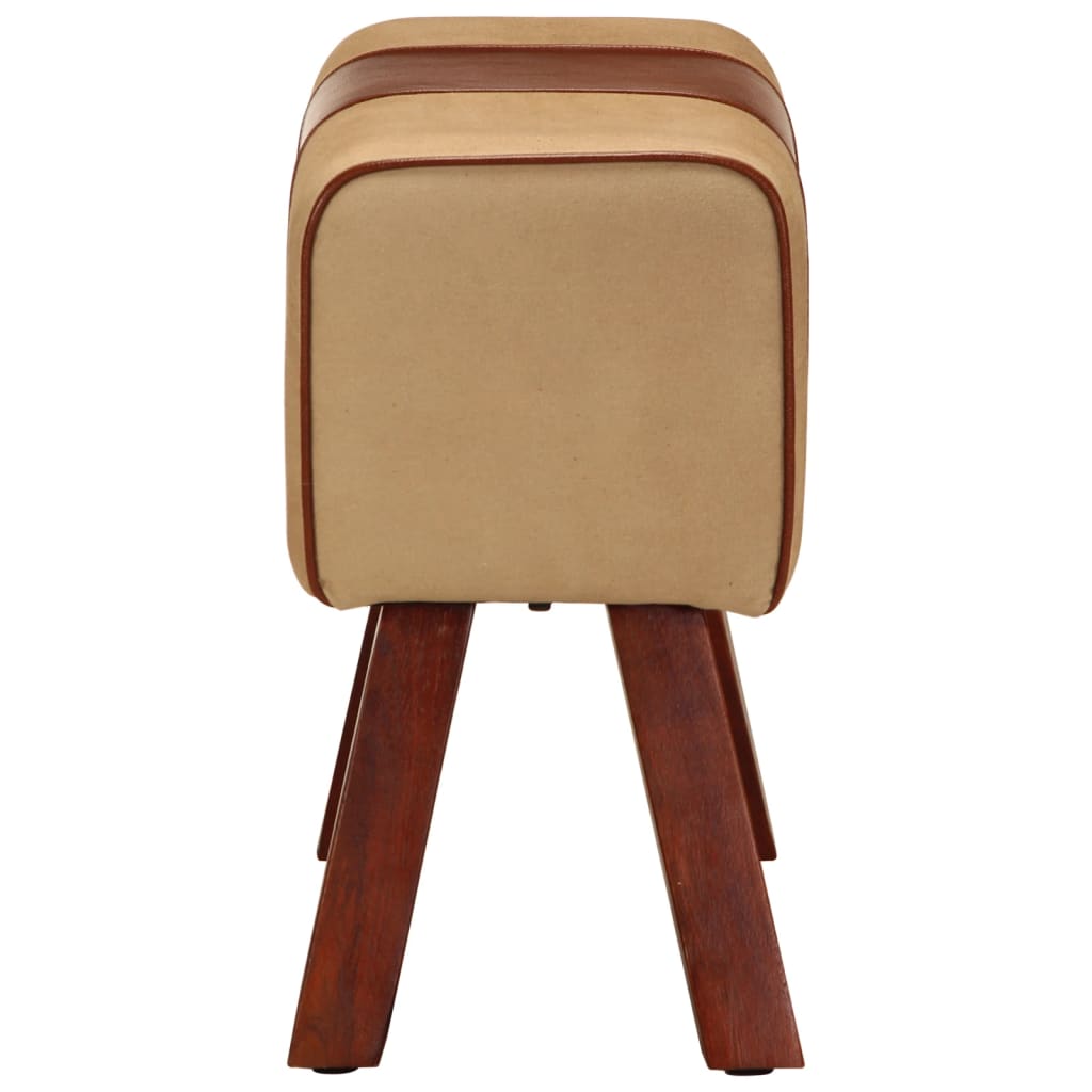 Bænk gymnastikbuk ægte læder og massivt mangotræ brun - brun og hvid, 58 cm, med 4 ben - number 3.