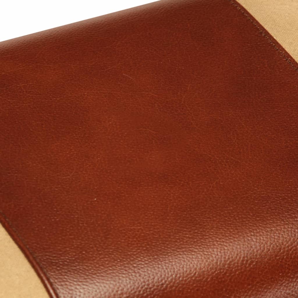 Bænk gymnastikbuk ægte læder og massivt mangotræ brun - brun og hvid, 58 cm, med 4 ben - number 6.