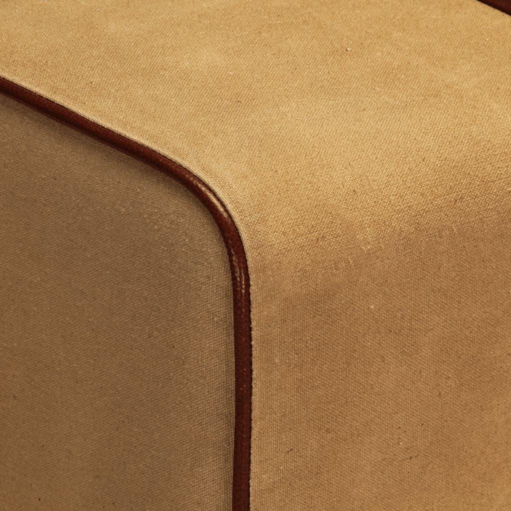 Bænk gymnastikbuk ægte læder og massivt mangotræ brun - brun og hvid, 58 cm, med 4 ben - number 5.