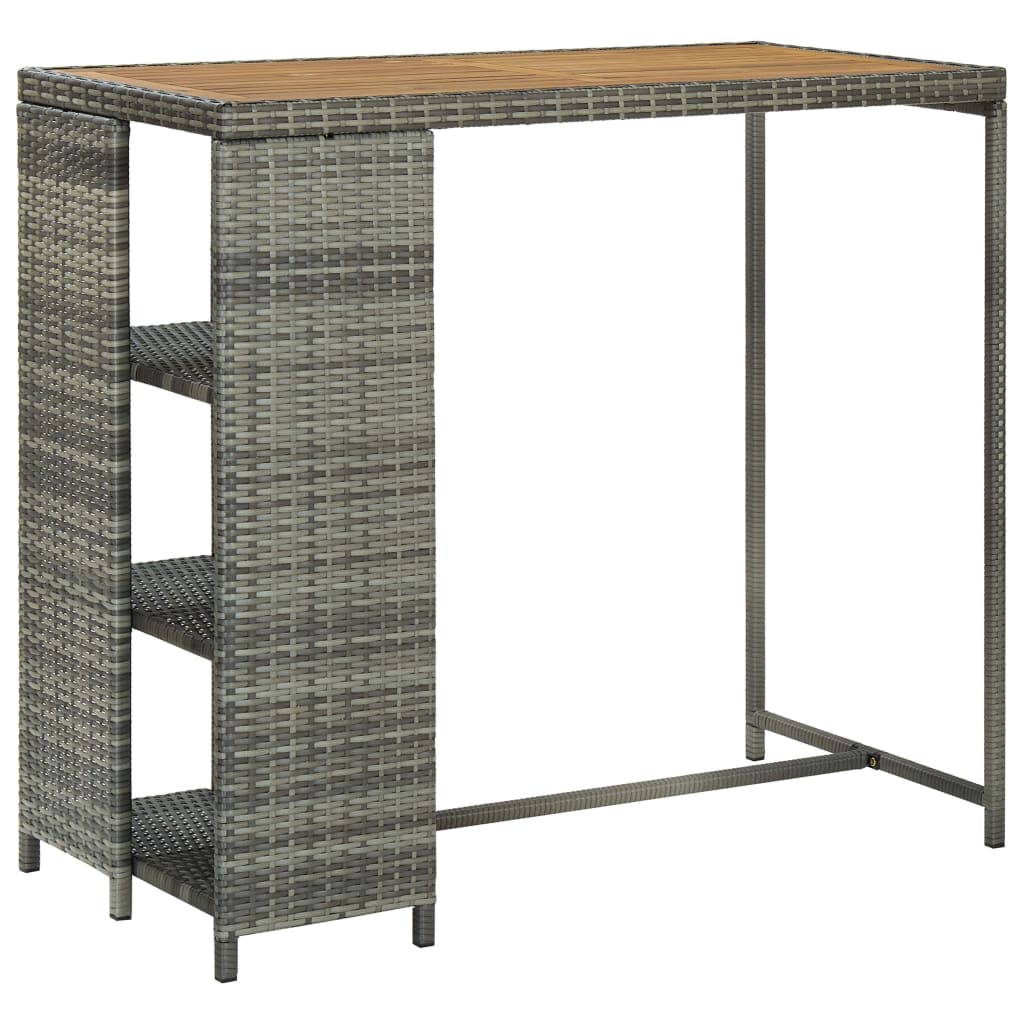 Barbord med opbevaringsstativ 120x60x110 cm polyrattan grå - grå og brun, 1 - number 1.