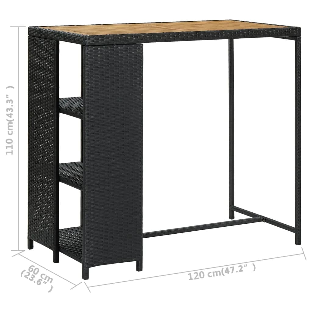 Barbord med opbevaringsstativ 120x60x110 cm polyrattan sort - number 7.