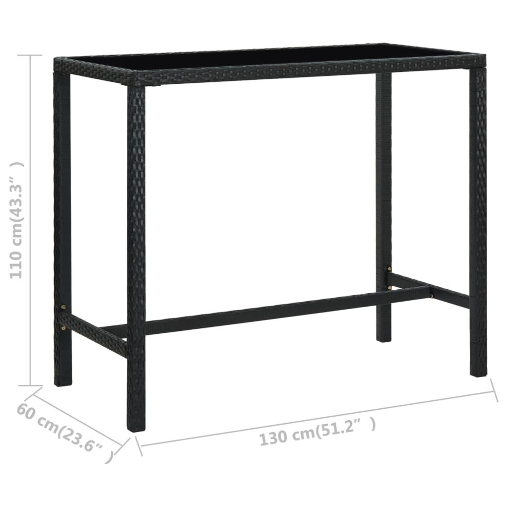 Barbord til haven 130x60x110 cm polyrattan og glas sort - number 6.
