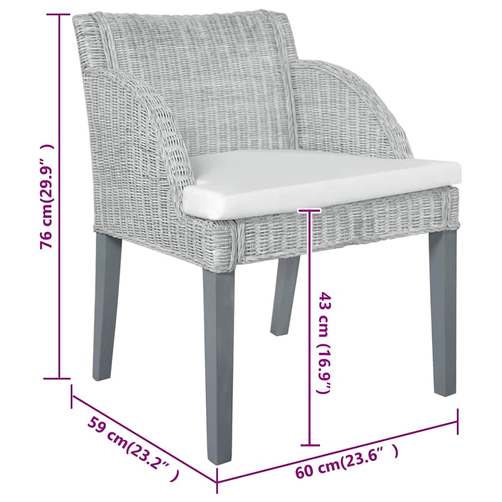 Krzesła do jadalni komplet z poduszkami naturalny rattan - szary, 2 szt. - number 7.