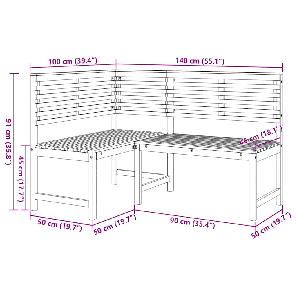 Kutna klupa za vrt 140 cm puno bagremovo drvo - number 8.