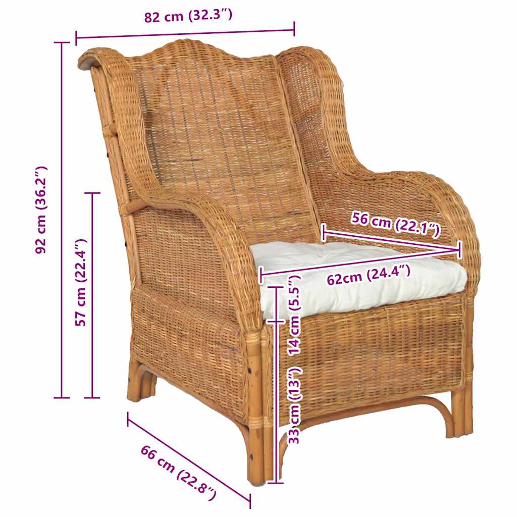 Lenestol med pute naturrotting og lin - lysebrun, 1-seter - number 8.