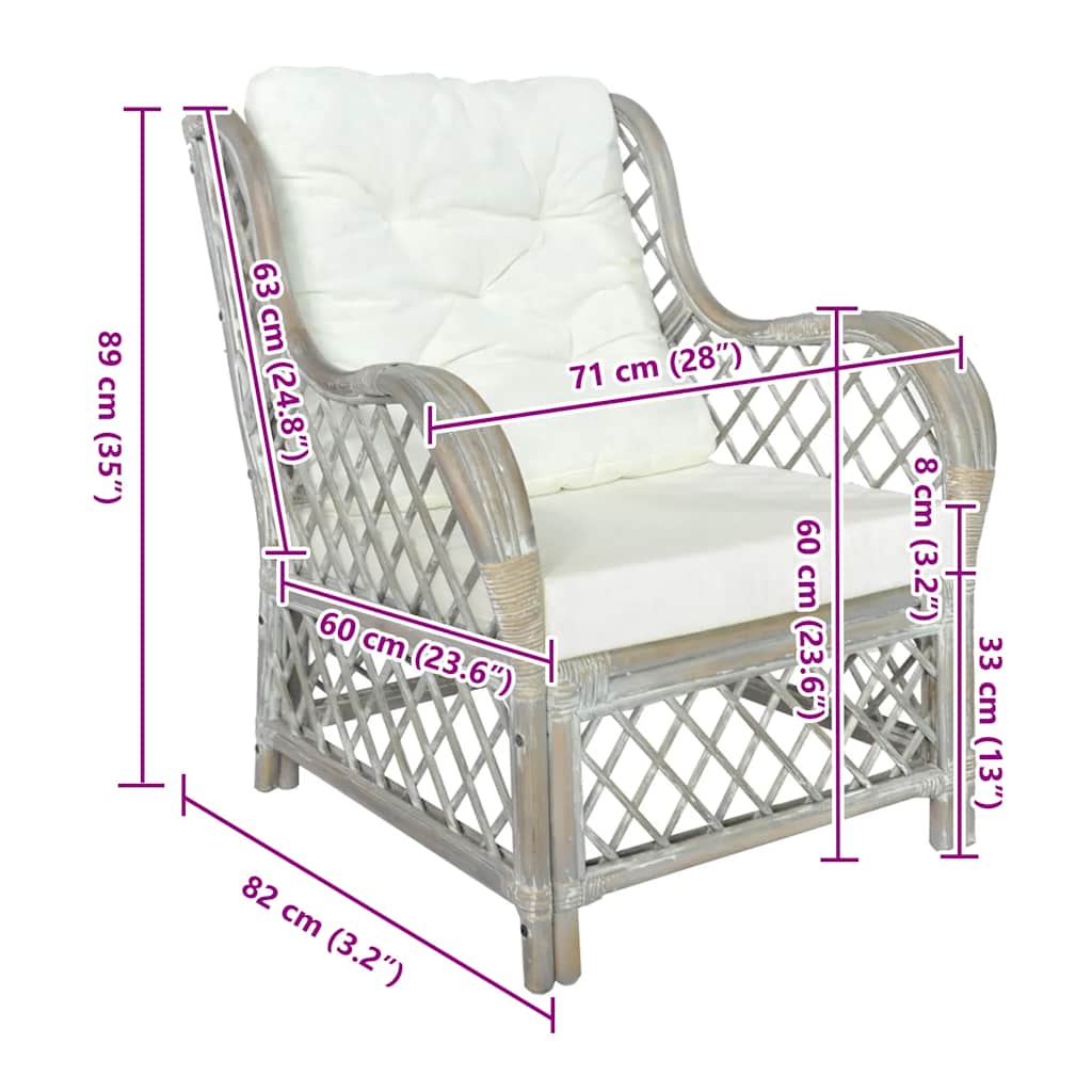 Lenestol med pute naturrotting og lin - grå, 1-seter - number 7.