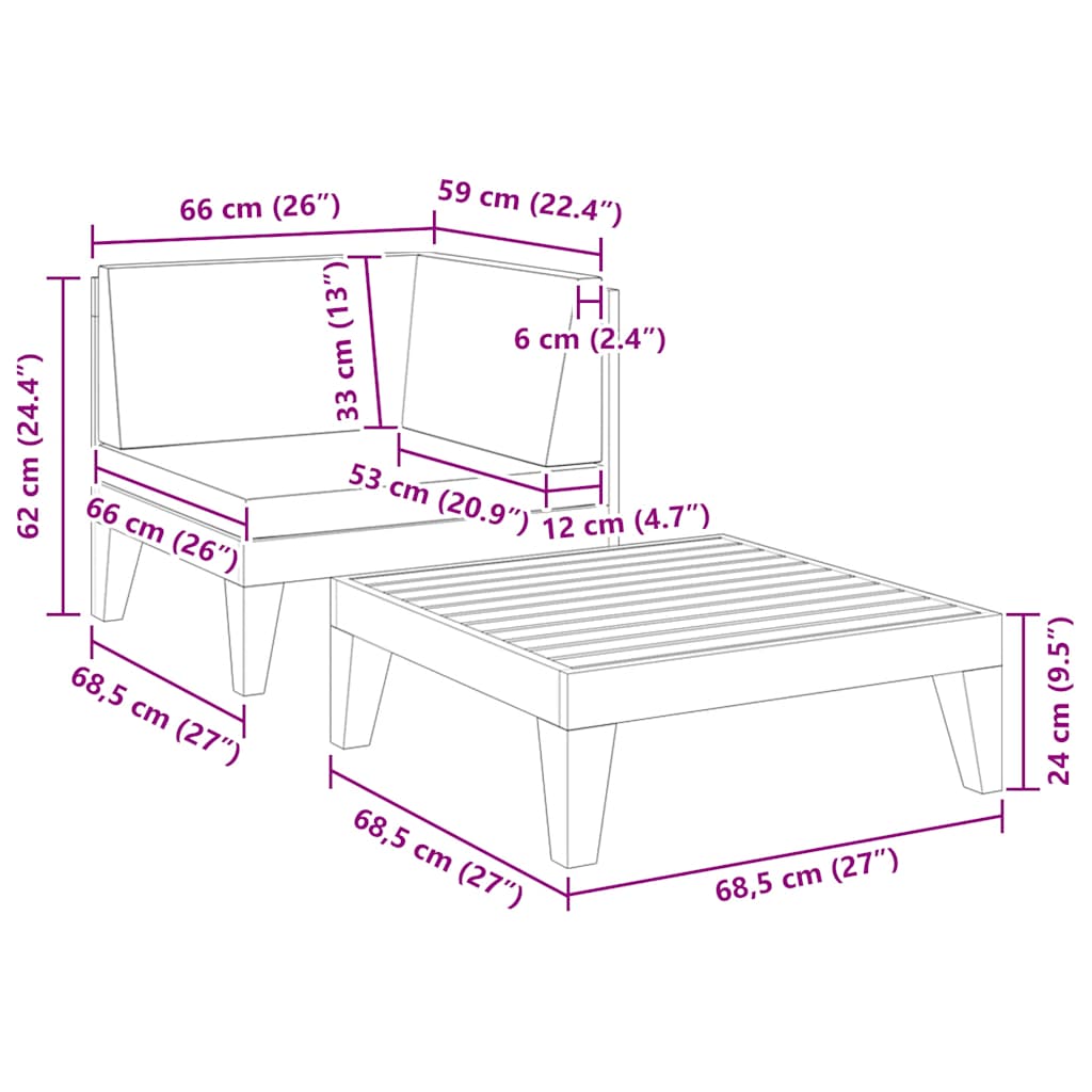 Loungesæt til haven 2 dele med hynder massivt akacietræ - number 6.