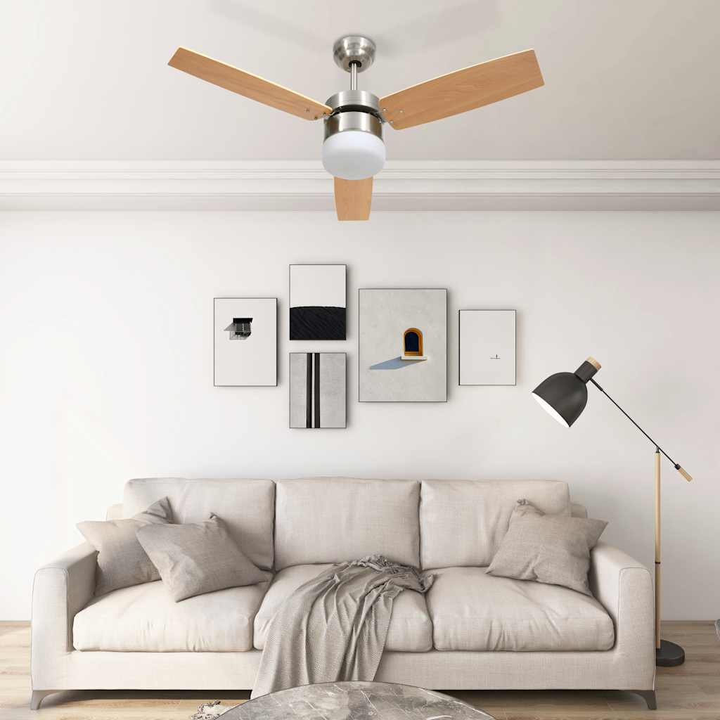 Ceiling fan with light and remote control 108 cm - light brown, ø 108 x 42.5 cm - number 1.