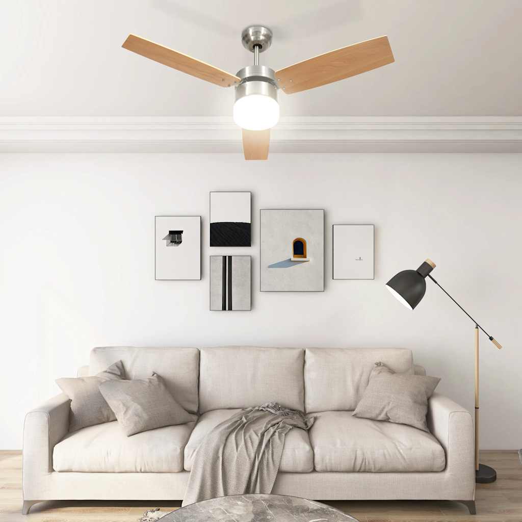 Ceiling fan with light and remote control 108 cm - light brown, ø 108 x 42.5 cm - number 3.