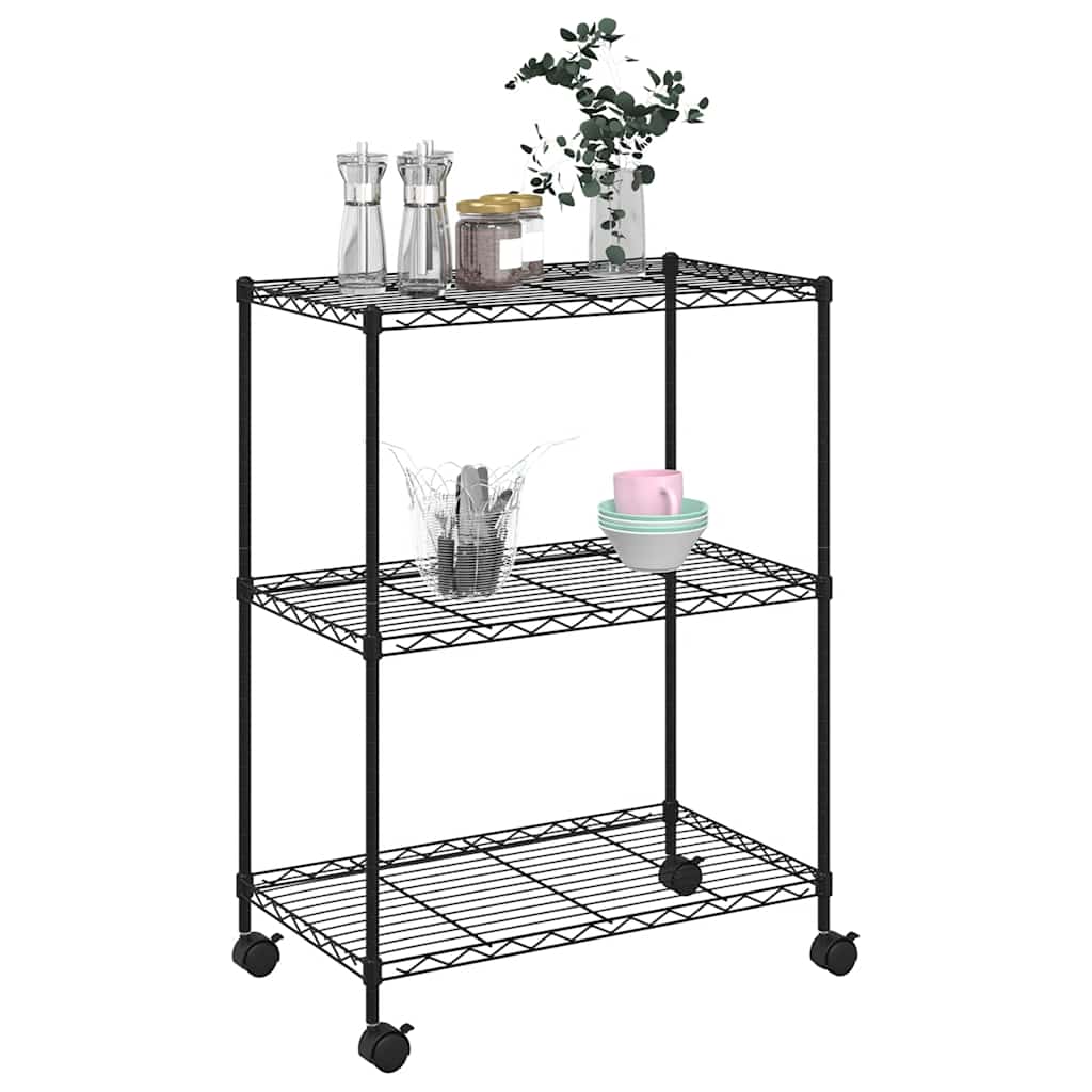 Stalak s 3 police i kotačima 60x35x81 cm 150 kg crni - number 3.