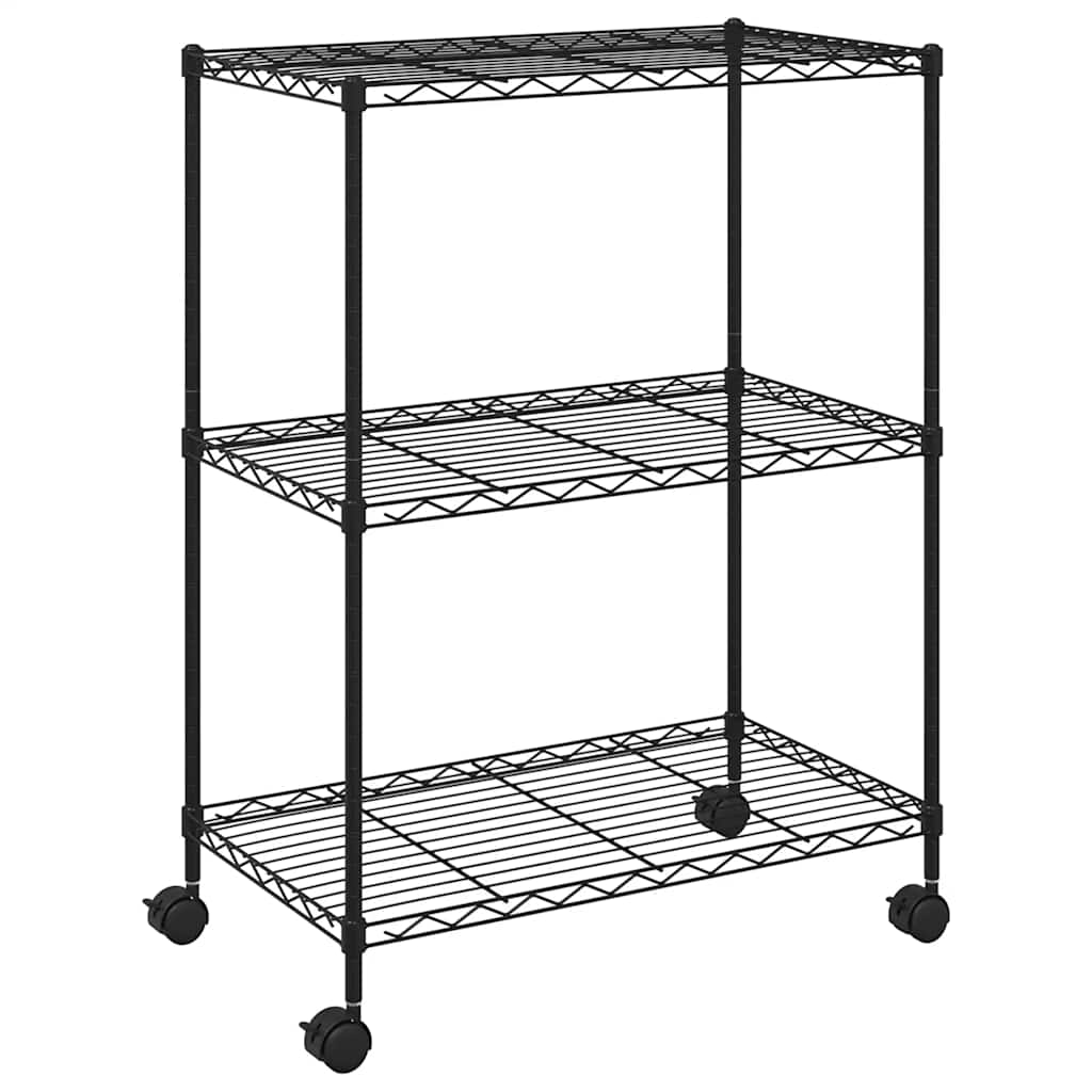 Stalak s 3 police i kotačima 60x35x81 cm 150 kg crni - number 6.