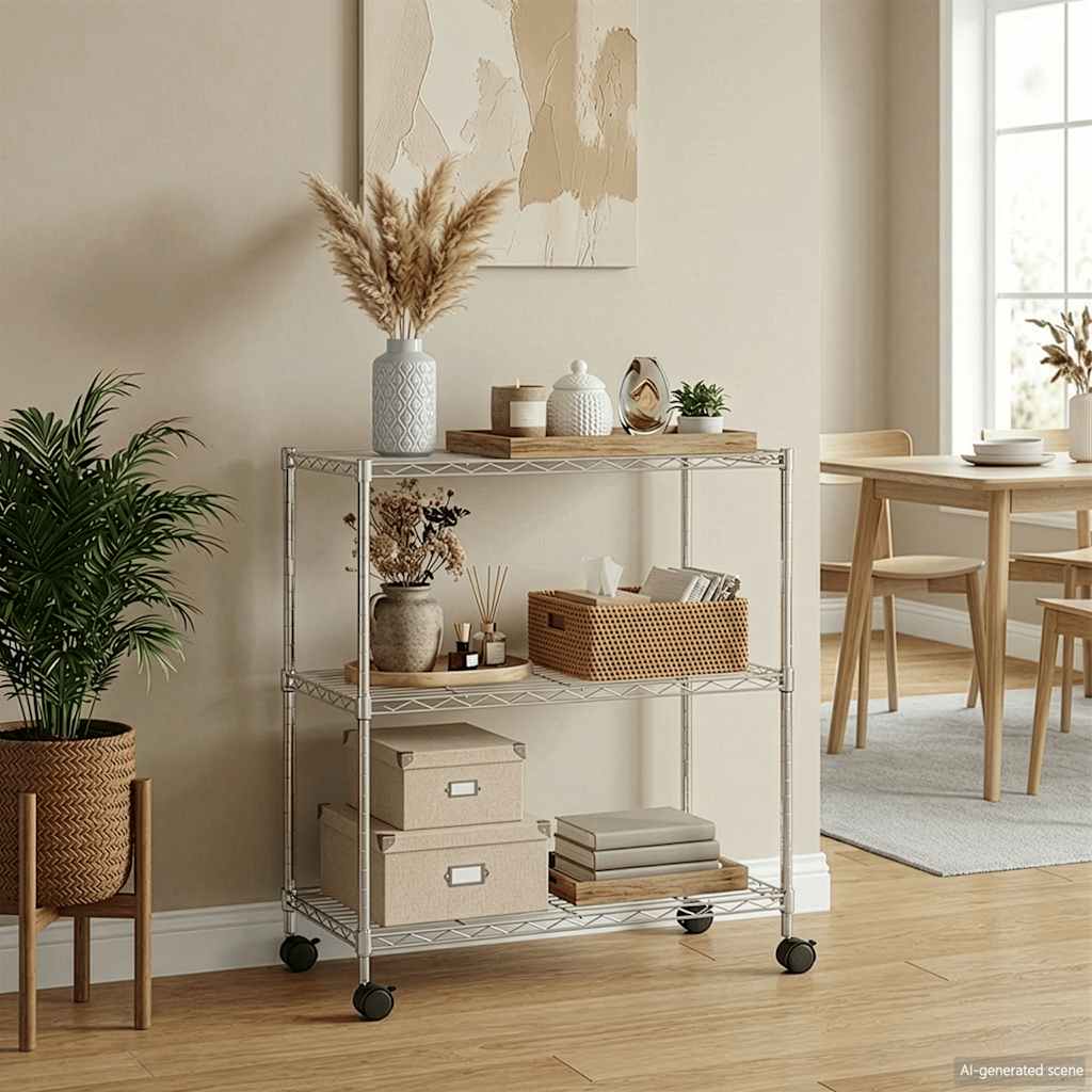 Stalak s 3 police i kotačima 60x35x81 cm 150 kg krom - number 1.