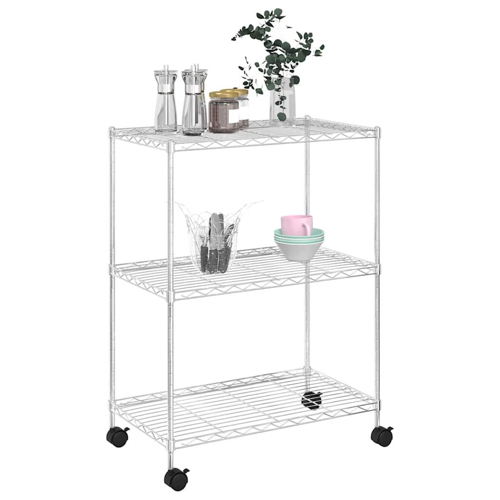 Stalak s 3 police i kotačima 60x35x81 cm 150 kg krom - number 3.