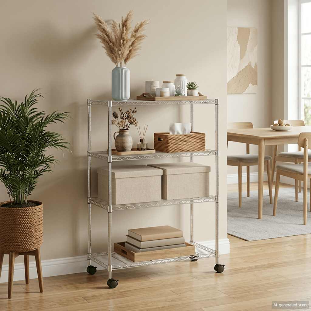 Stalak s kotačima 90x35x142 cm 200 kg 4 razine krom - number 1.