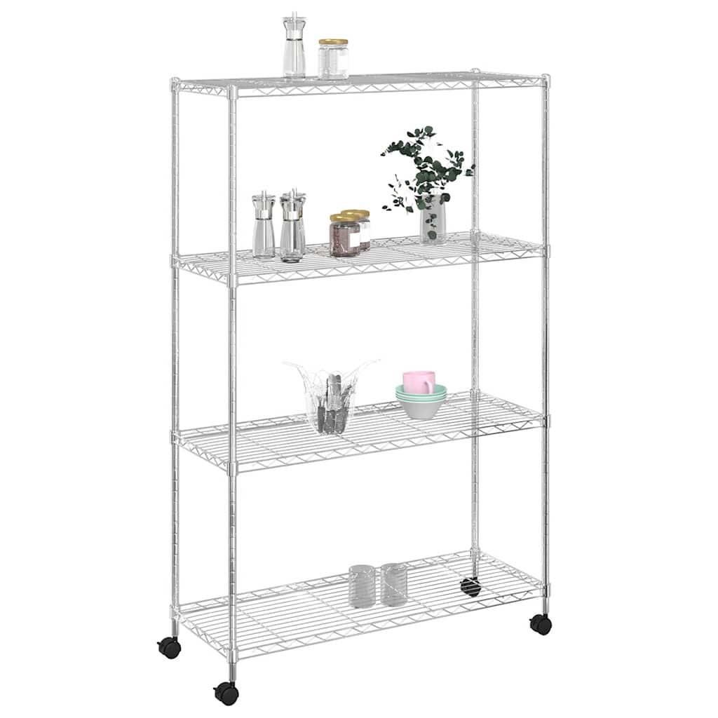 Stalak s kotačima 90x35x142 cm 200 kg 4 razine krom - number 3.