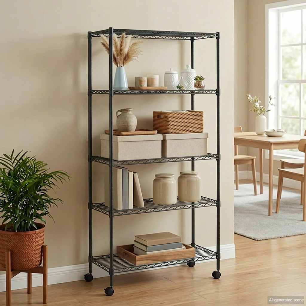 Stalak za odlaganje s 5 polica i kotačima 250 kg - crni, 75 x 35 x 155 cm, 1 - number 1.