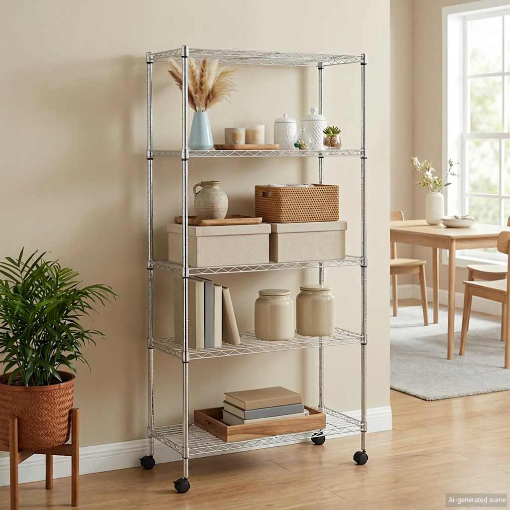 Stalak s 5 polica i kotačima 75x35x155 cm 250 kg krom - number 1.