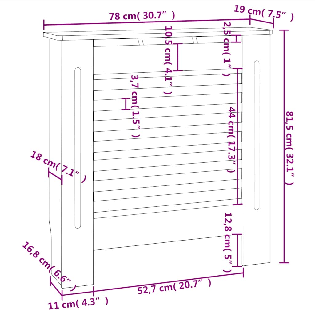 Radiatorskjuler 78 cm mdf - brun, 78 x 19 x 81.5 cm, 1 - number 8.