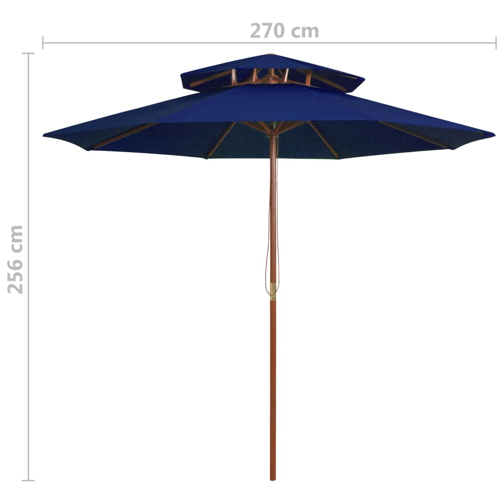 Parasol with wooden pole 270 cm 2 levels - blue, 1 - number 6.