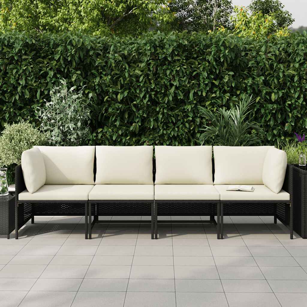 4-personers havesofa med hynder polyrattan sort - number 3.