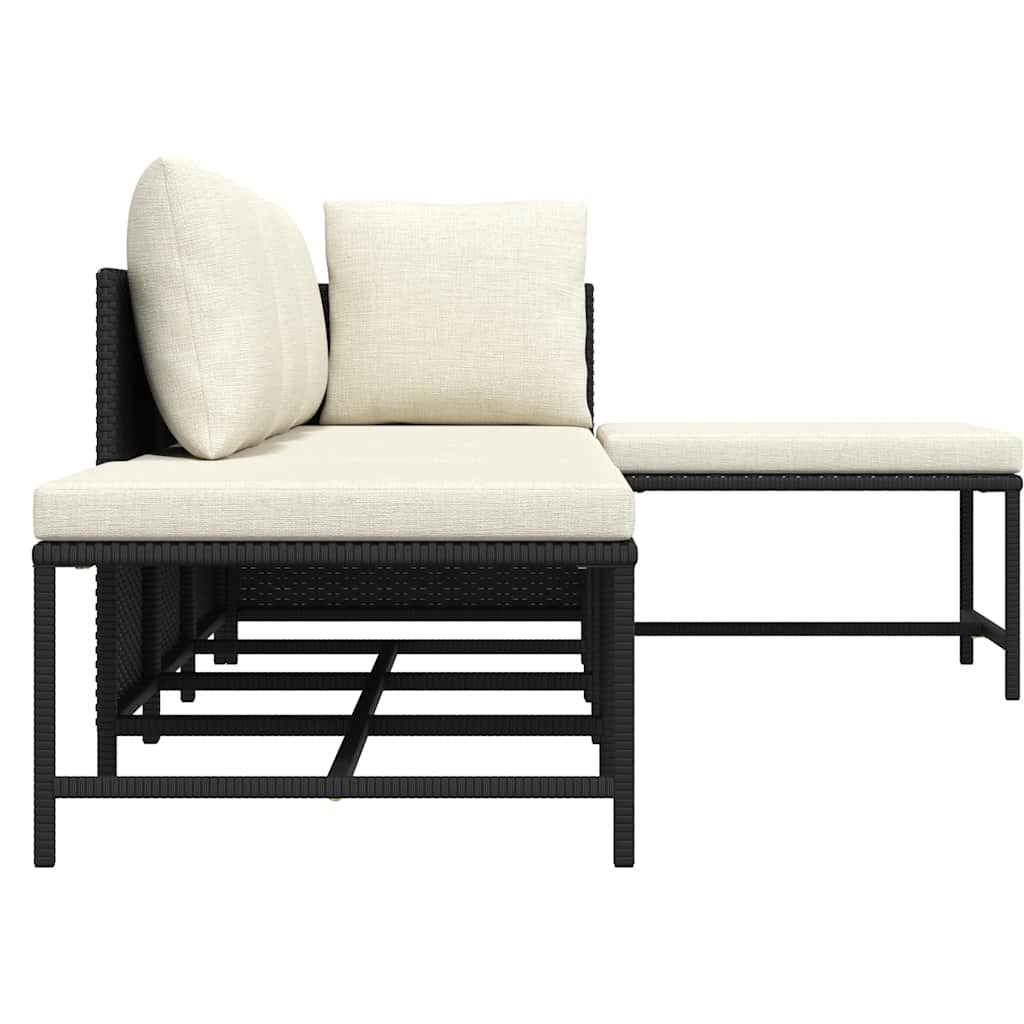 Sofasæt til haven 5 dele med hynder polyrattan - sort, 1, hjørnedel + 2x midterdel + 2x fodskammel - number 6.