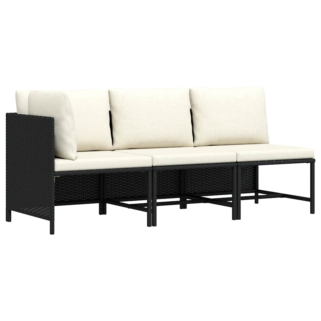Sofasæt til haven 3 dele med hynder polyrattan - sort, 1, hjørnedel + 2x midterdel - number 1.