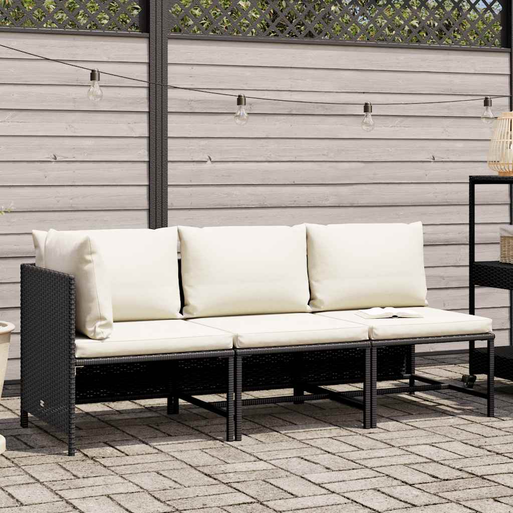 Sofasæt til haven 3 dele med hynder polyrattan - sort, 1, hjørnedel + 2x midterdel - number 2.