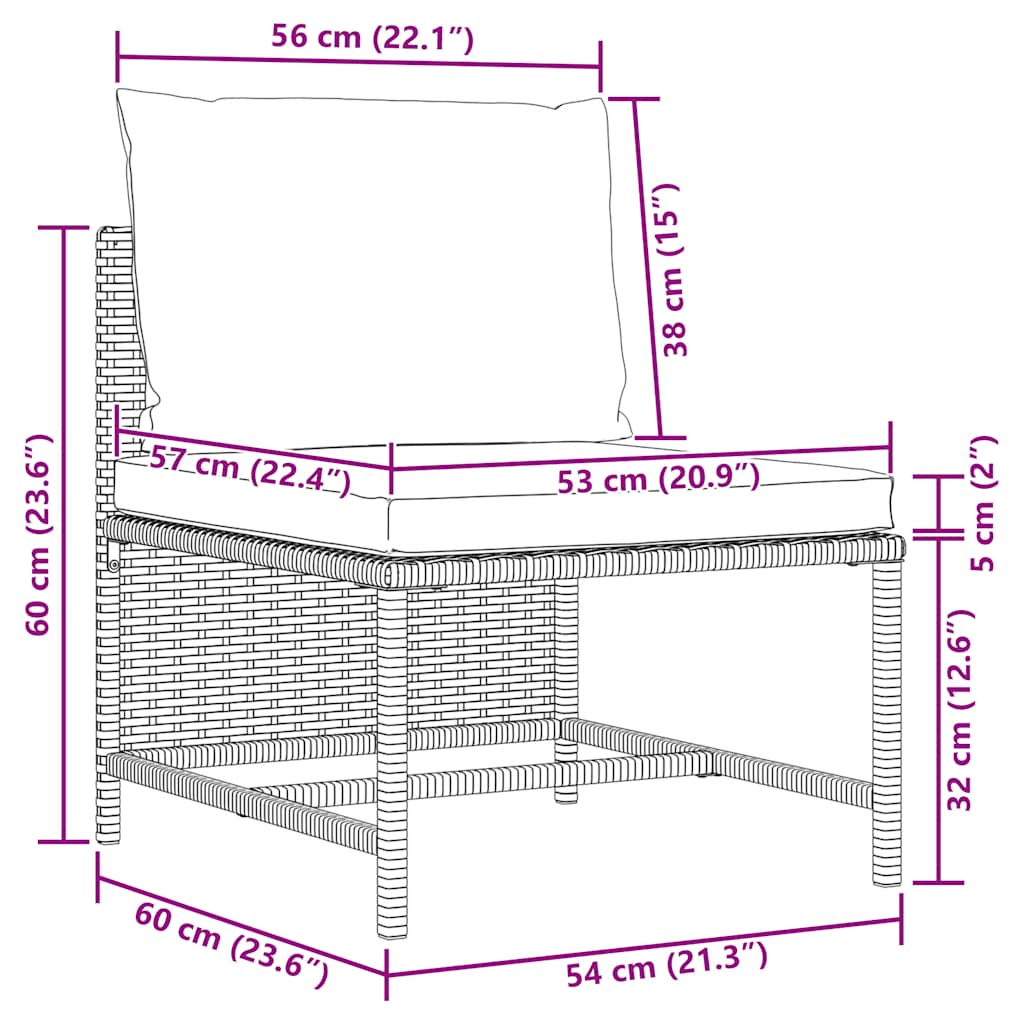 Sofasæt 5 dele med hynder polyrattan - grå, 1, hjørnedel + 2x midterdel + 2x fodskammel - number 12.