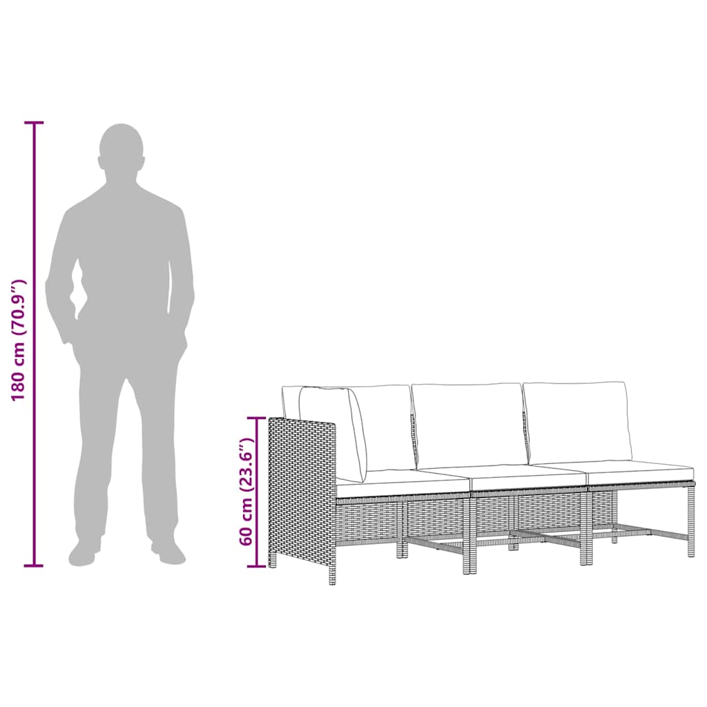 Loungesæt til haven 3 dele med hynder polyrattan grå - number 11.