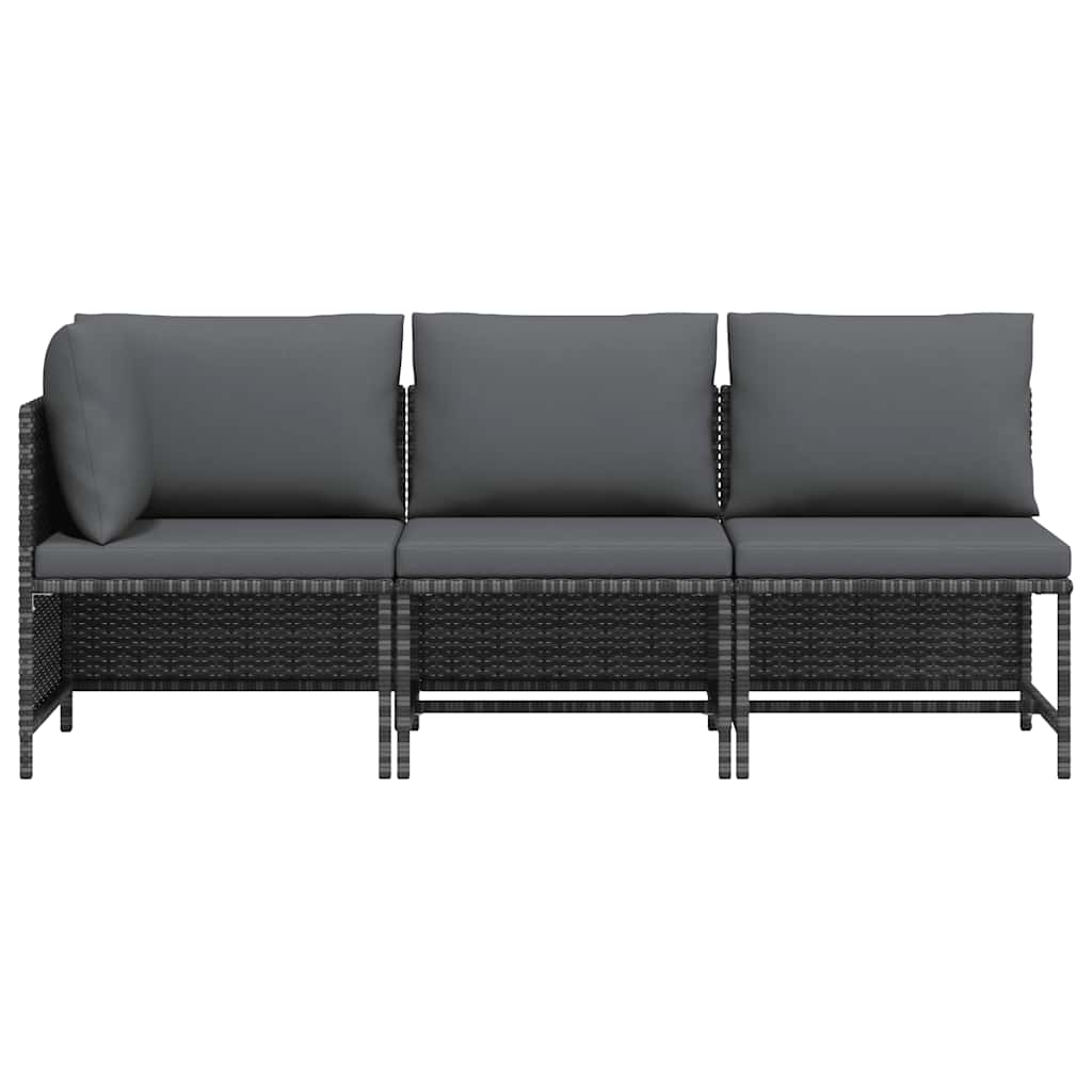 Loungesæt til haven 3 dele med hynder polyrattan grå - number 4.