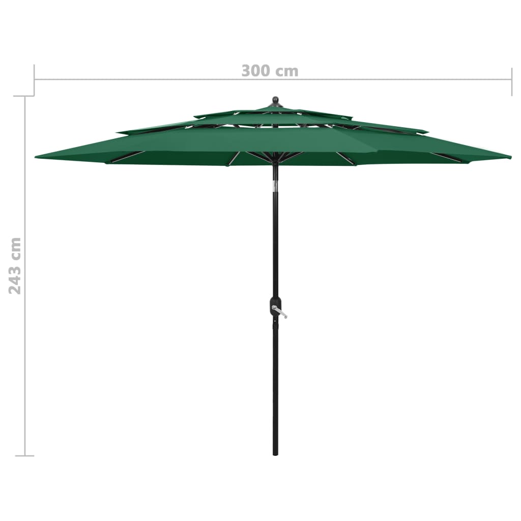Parasol aluminum pole 3 levels - green, 3 m, 1 - number 8.