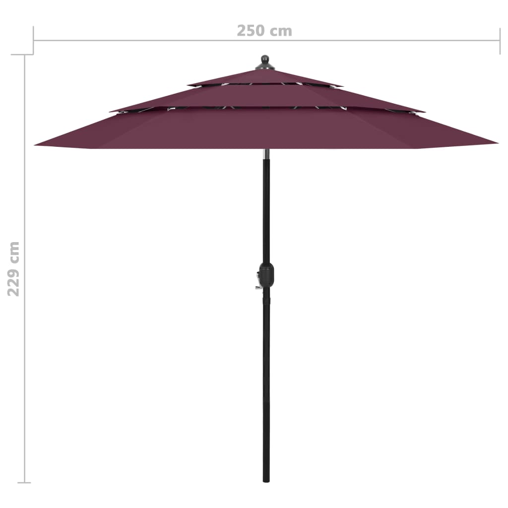 Parasol 2,5 m aluminiumsstang 3 niveauer - bordeauxrød, 2.5 m, 1 - number 8.