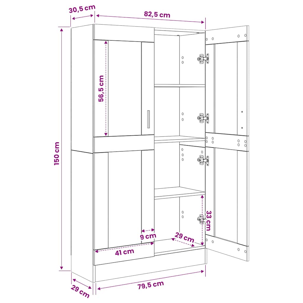 Bogreol 82,5x30,5x150 cm konstrueret træ - sort, 1, 150 cm - number 8.