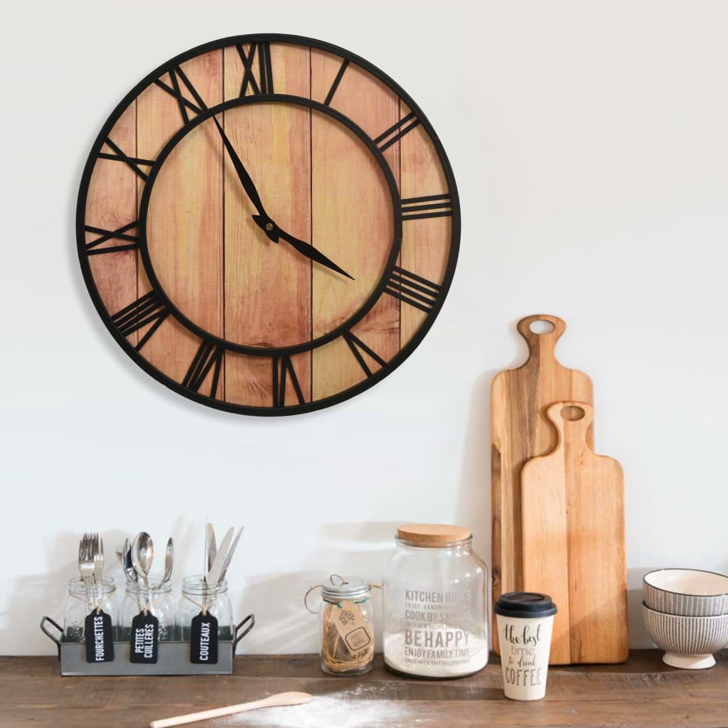 325172  wall clock 39 cm brown and black mdf and iron - number 1.