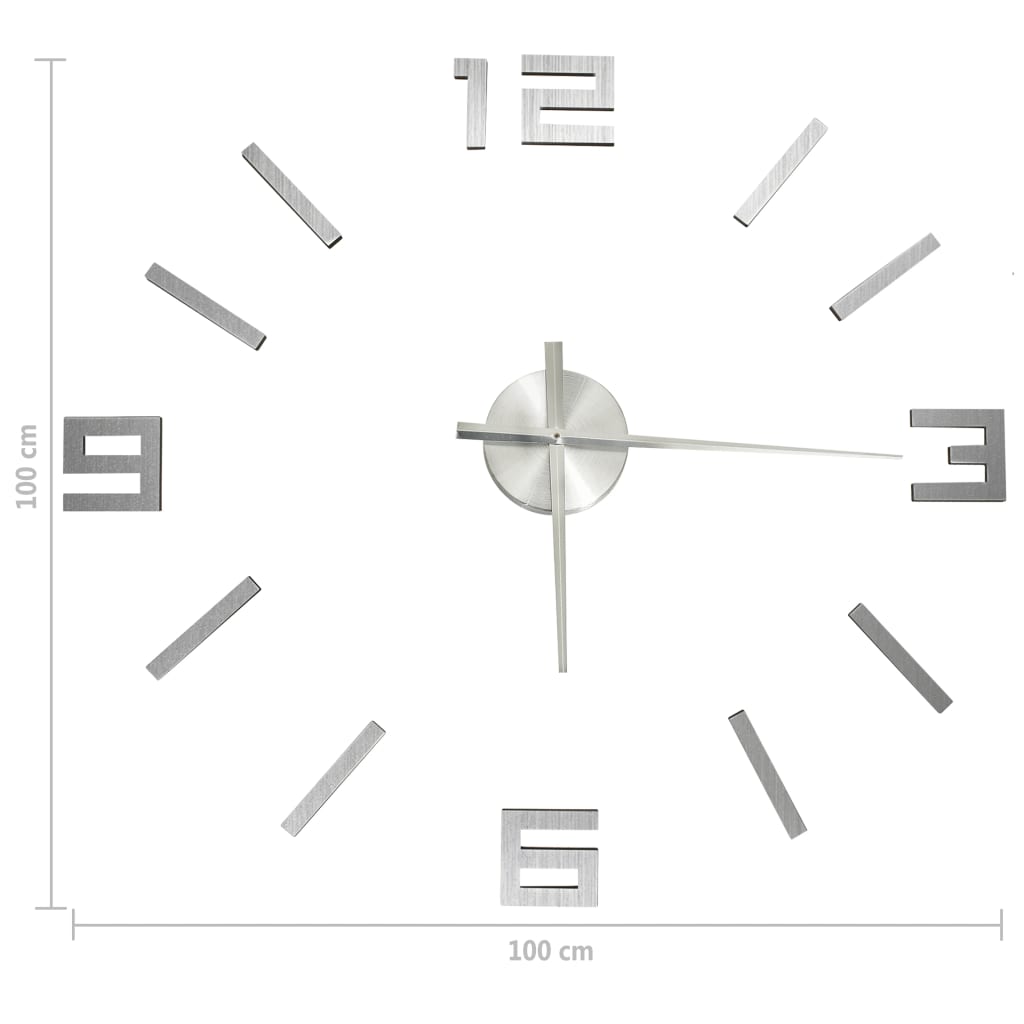 3d wall clock 100 cm modern design xxl silver colored - silver - number 5.